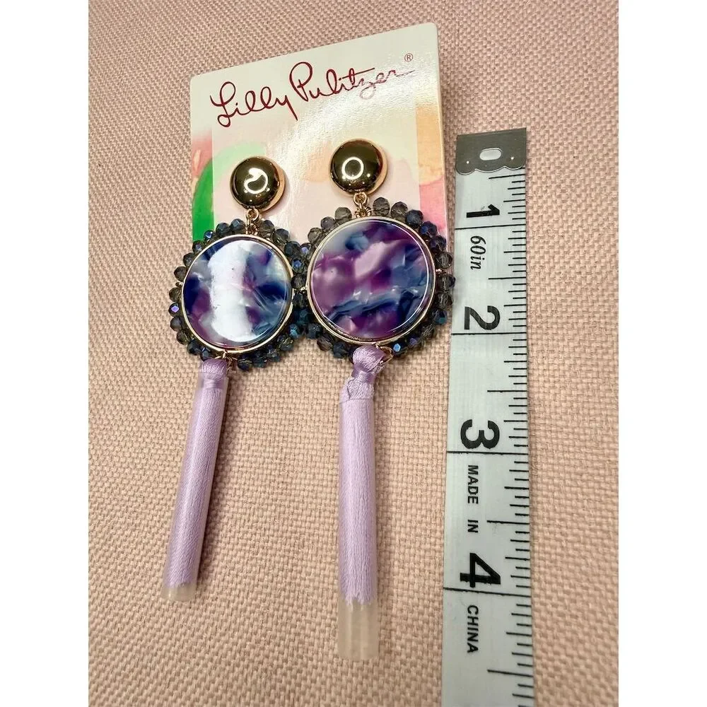 Lilly Pulitzer Purple Tassel Earrings Fashion Jewelry statement cute boho gift - Picture 4 of 4